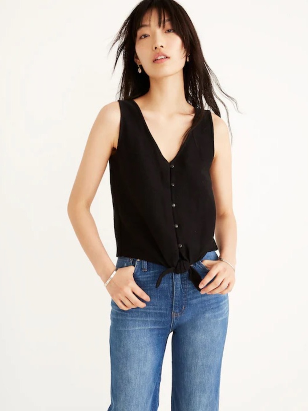 Madewell Texture & Thread Button-Front Tie Tank Top - XS
